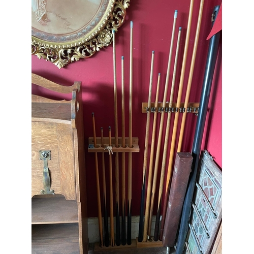 350 - Antique 3/4 size snooker table by E J Riley Ltd of Accrington and London, complete with ques, balls,... 