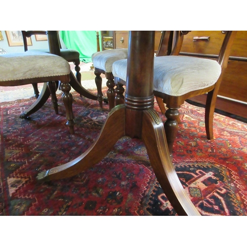 383 - Edwardian pedestal base extending dining table with 5 balloon back chairs