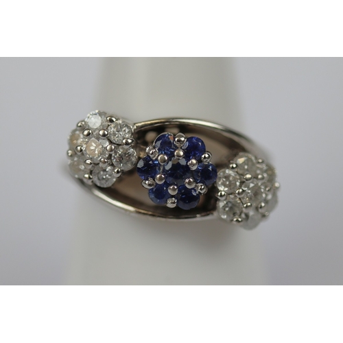 39 - Fine 18ct white gold, sapphire and diamond set ring - Ring size: N