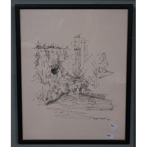 453 - 3 original pen and ink framed drawings by 20thC Jamaican artist Gerry Dunlop