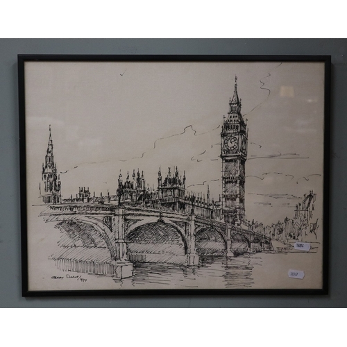 453 - 3 original pen and ink framed drawings by 20thC Jamaican artist Gerry Dunlop