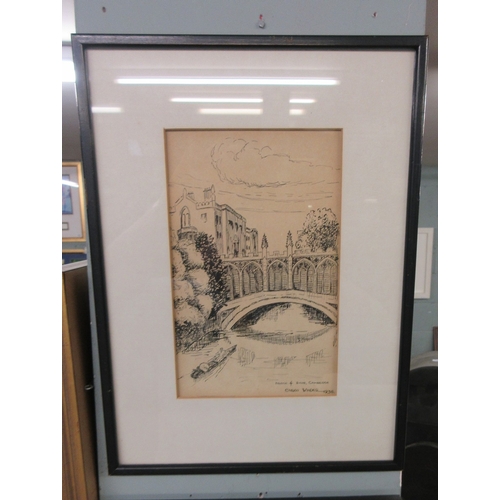 473 - 2 pen original ink drawings - Ely & Bridge of Sigh, Cambridge signed Enrico Winder 1938