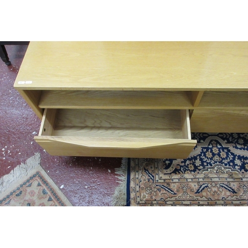 489 - Ercol blonde elm TV/media unit - W: 145cm D: 39cm H: 50cm