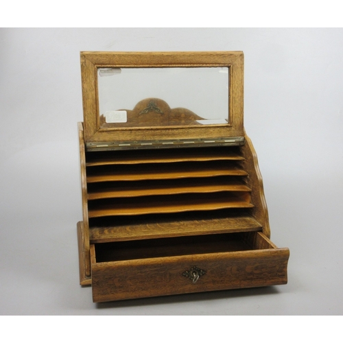 496 - Antique oak bevelled glass fronted letter cabinet