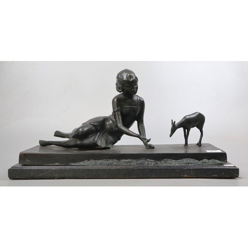 513 - Large Art Deco bronze of lady on marble base