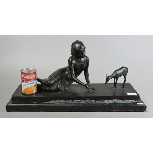 513 - Large Art Deco bronze of lady on marble base