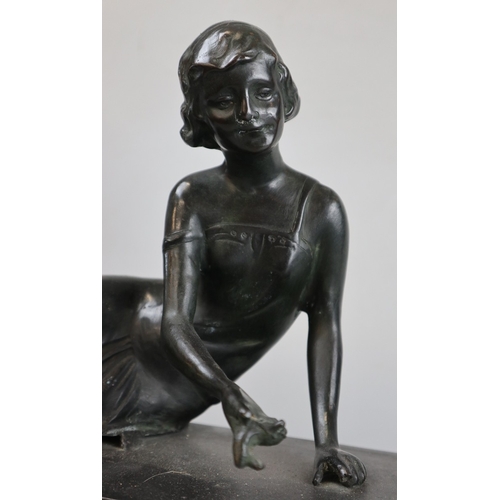 513 - Large Art Deco bronze of lady on marble base