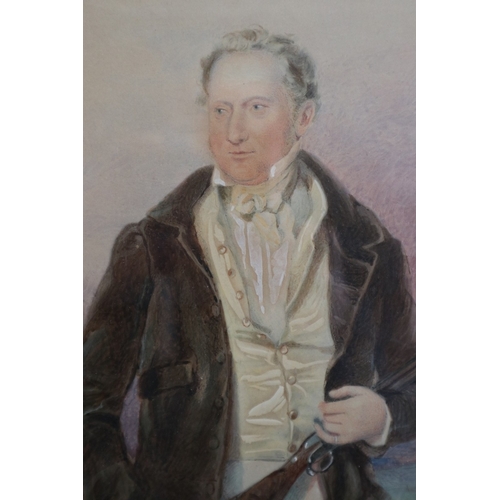 552 - Watercolour man & gundog portrait of Charles Hoggard info to reverse - IS 30cm x 40cm