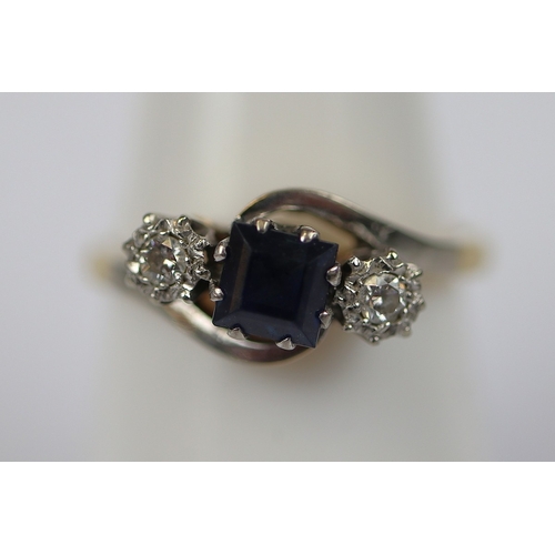 56 - 18ct gold & platinum sapphire & diamond ring - Ring size: N