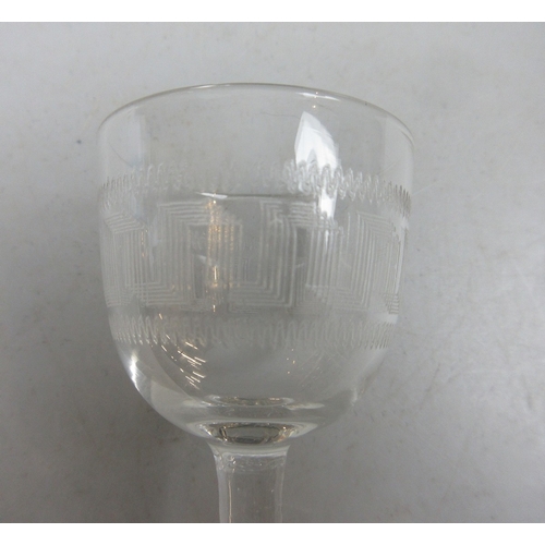 570 - 14 etched sherry glasses