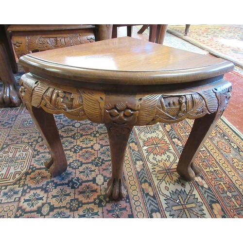 597 - Fine carved Chinese coffee table with 6 matching stools underneath - Imported from China in 1974