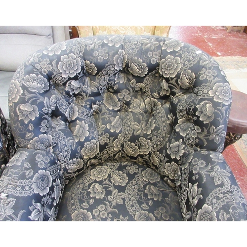 604 - Pair of antique button back armchairs with original silk upholstery