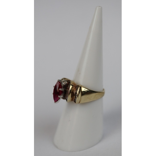 63 - 9ct gold ruby & diamond ring - Ring size: L