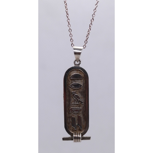 80 - 2 Egyptian style pendants on hallmarked silver chains