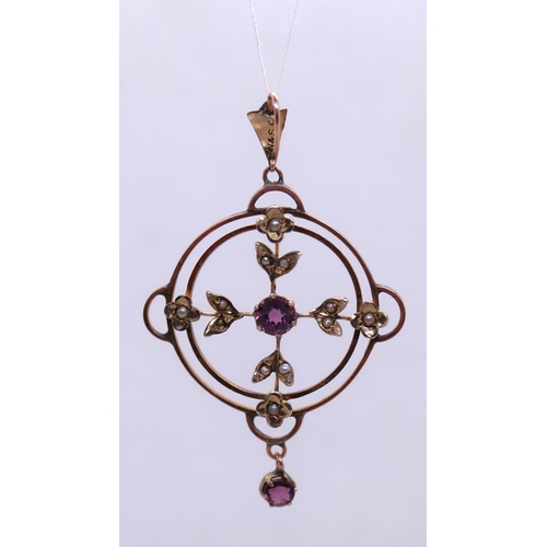 81 - 9ct gold amethyst & pearl set pendant