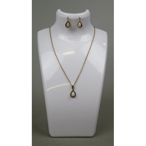 75 - 9ct gold and opal drop earrings and pendant on chain set - Approx 4.8g
