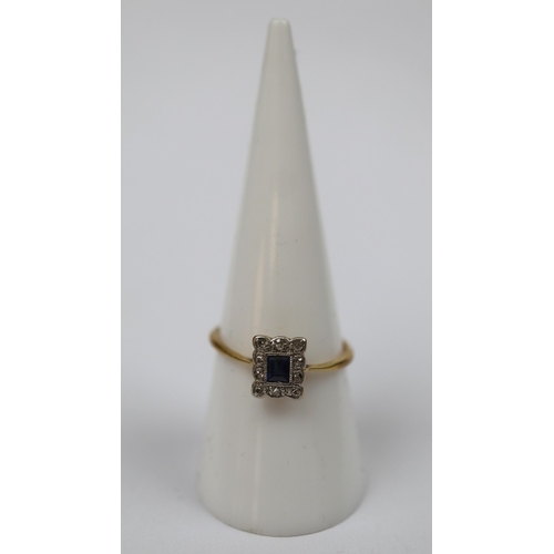 78 - Edwardian 18ct gold diamond and baguette cut sapphire set ring - Size O