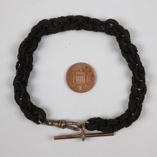 89 - Victorian mourning woven hair pocket watch fob chain