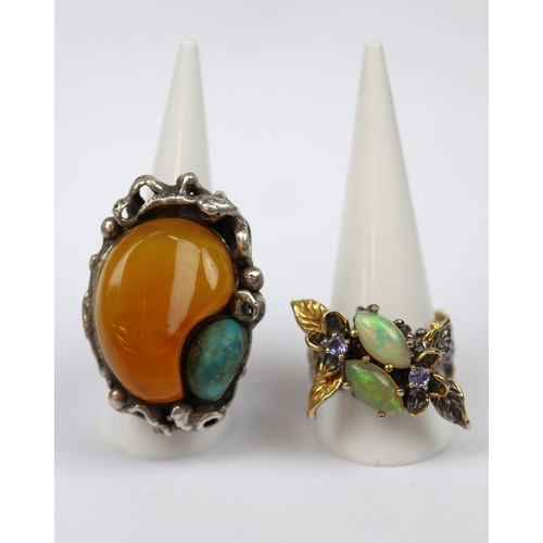 94 - 2 large silver stone set rings