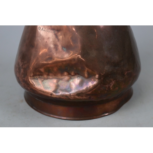 110 - Good antique Georgian copper jug 30cms high.  Lead punch mark GR 3.