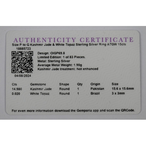 120 - Silver set jade ring together with silver set jade pendant with COA