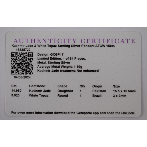 120 - Silver set jade ring together with silver set jade pendant with COA