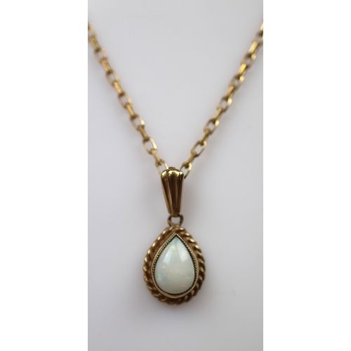 75 - 9ct gold and opal drop earrings and pendant on chain set - Approx 4.8g