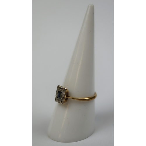 78 - Edwardian 18ct gold diamond and baguette cut sapphire set ring - Size O