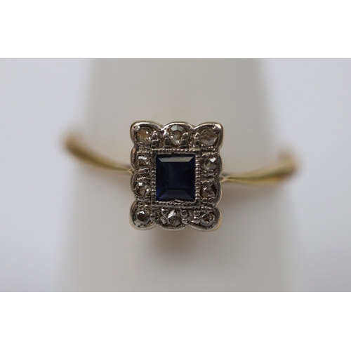 78 - Edwardian 18ct gold diamond and baguette cut sapphire set ring - Size O