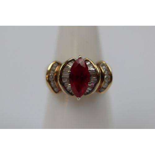80 - 9ct gold ruby & Diamond ring - Size L - Approx 4.2g