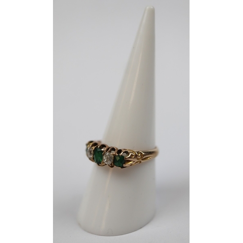 87 - 14ct gold diamond and emerald set ring - Size O - Approx 3.1g