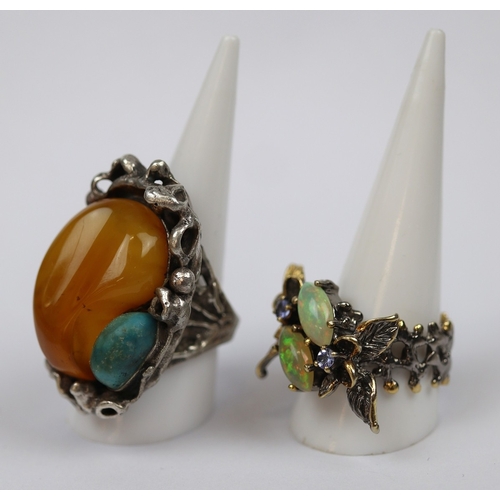 94 - 2 large silver stone set rings