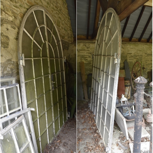 459 - 2 pairs of metal framed arched doors all original glass complete - W: 180cm H: 247cm - PLEASE NOTE: ... 