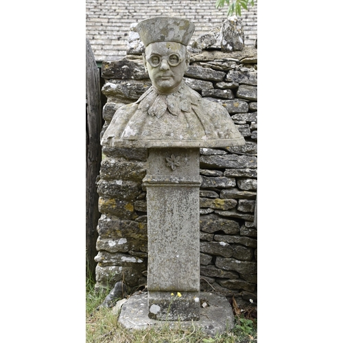 510 - Interesting stone bust of Mandarin gent signed and dated 1926 raised on square section stone plinth ...