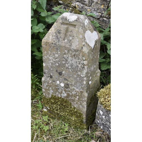 457 - Antique milestone marked with a T - H: 83cm - PLEASE NOTE: Lots 451 to 555 are in situ in Northleach... 