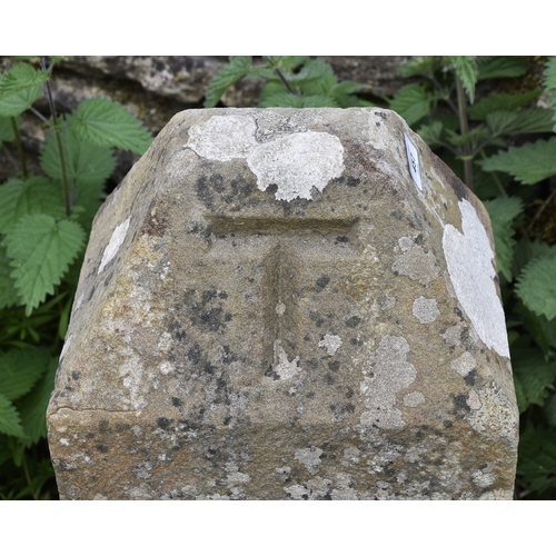 457 - Antique milestone marked with a T - H: 83cm - PLEASE NOTE: Lots 451 to 555 are in situ in Northleach... 