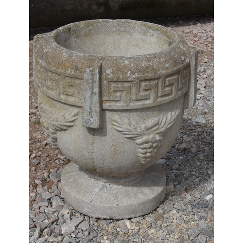 56 - Pair of stone pedestal planters depicting grapes - Approx height: 40cm