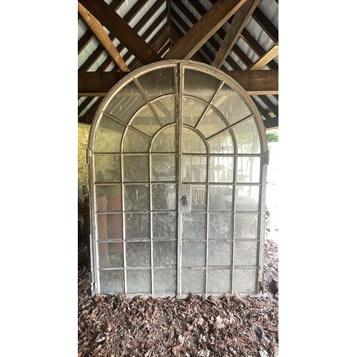 459 - 2 pairs of metal framed arched doors all original glass complete - W: 180cm H: 247cm - PLEASE NOTE: ... 