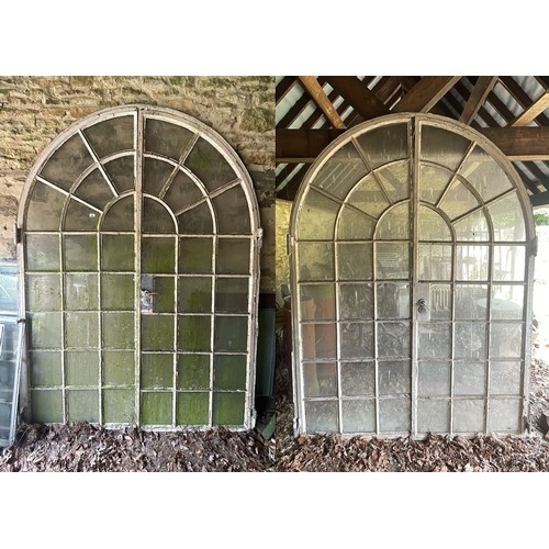 459 - 2 pairs of metal framed arched doors all original glass complete - W: 180cm H: 247cm - PLEASE NOTE: ... 