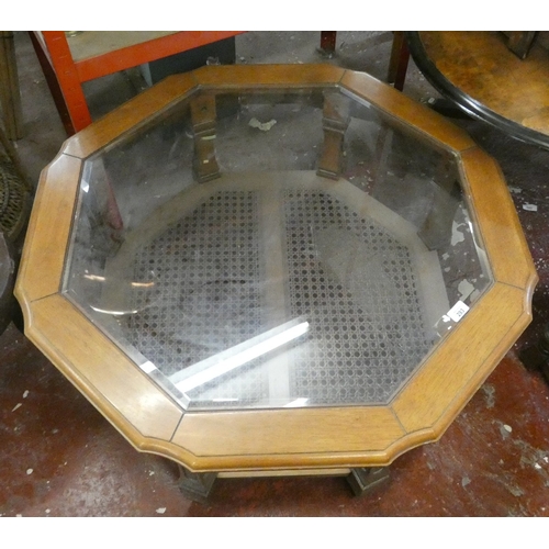 293 - Octagonal glass and bergere coffee table