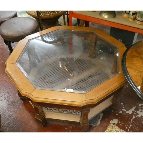 293 - Octagonal glass and bergere coffee table