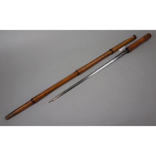 Antique bamboo walking cane swordstick, with unusual makers marks on ...