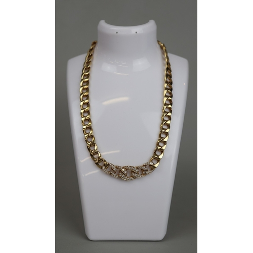90 - 18ct gold curb link necklace set with brilliant cut diamonds (1.72cts approx). Weight 91.1gr