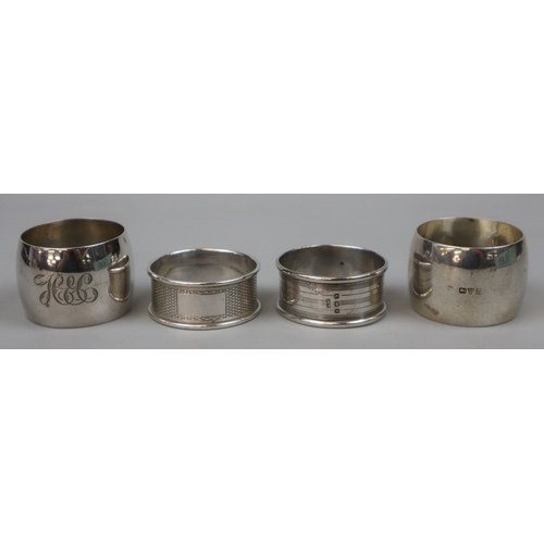 12 - Hallmarked silver compact, pill box and 4 napkin rings - Gross weight approx 128g