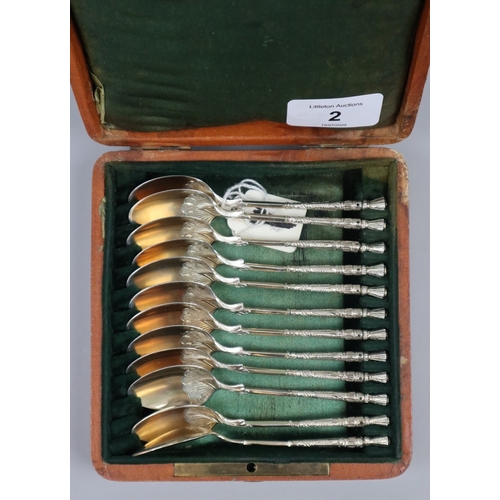 2 - 12 Victorian silver spoons (tested) in original box - Gross weight approx 127g
