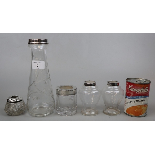 5 - Collection of glass to include hallmarked silver topped examples