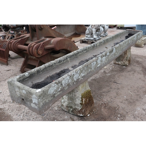 266 - Antique stone feeding trough planter on staddle stone bases - 3760mm long 740mm height 400mm wide(Lo...