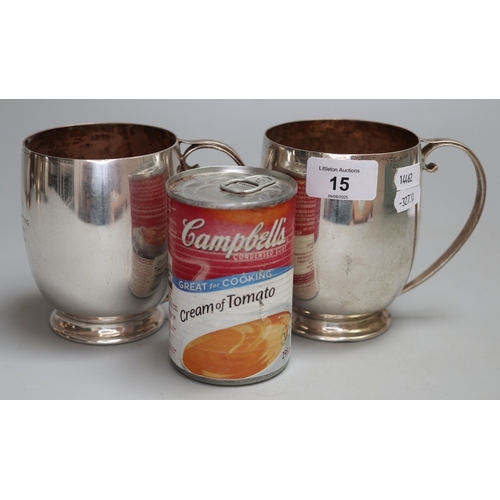 15 - 2 hallmarked silver tankards - Approx weight 590g