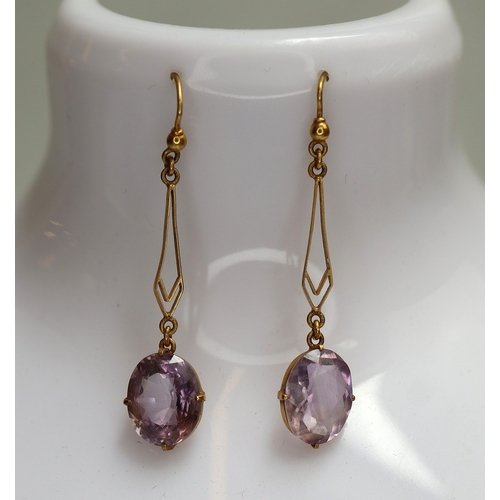 51 - 14ct gold Victorian horseshoe pin brooch set with seed pearls, together with a pair of gold deco dro... 