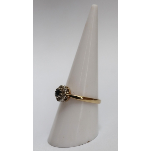 56 - 9ct gold Diamond and Sapphire set ring, size P.